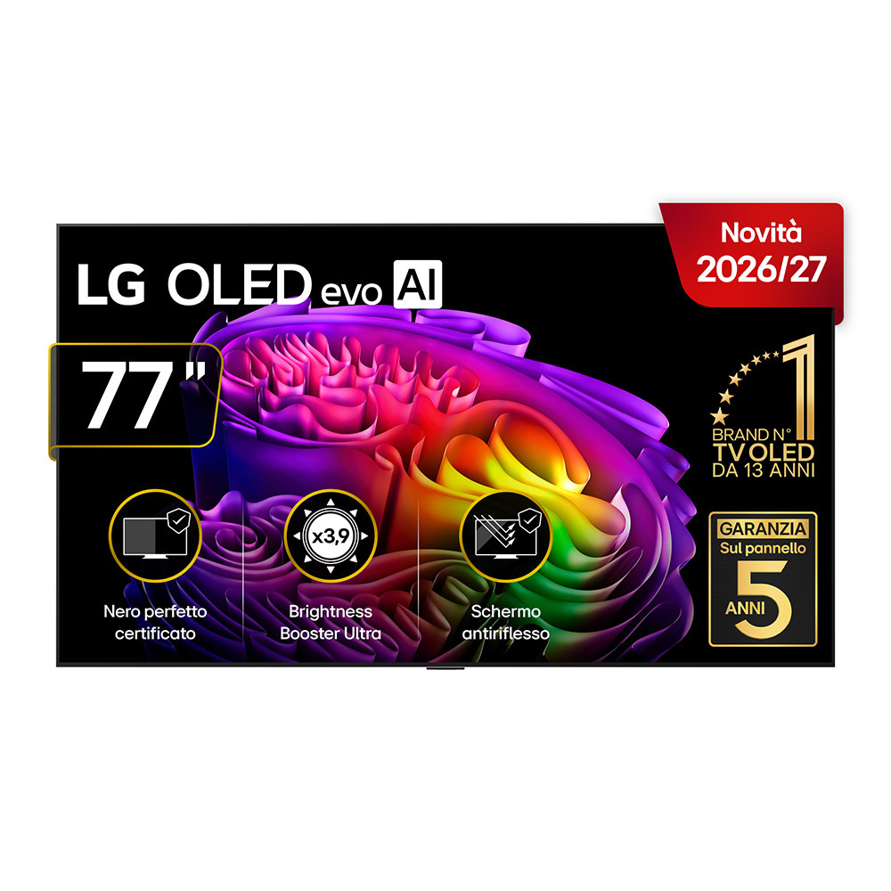 LG OLED evo AI 77'' Serie G6 OLED77G64LW, 4K, Hyper Radiant Color, Staffa a filo muro inclusa, G-Sync, SMART TV 2026
