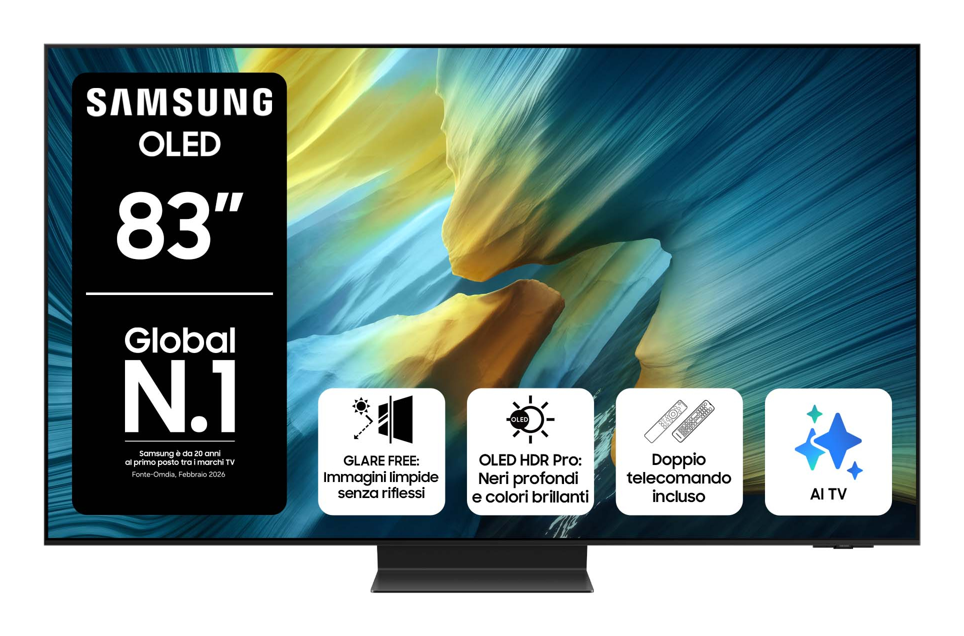Samsung OLED AI TV 83" QE83S95FAEXZT 4K, Processore NQ4 AI Gen3, 4K AI Upscaling Pro, Glare Free, OLED HDR Pro, Dolby Atmos & OTS+, Infinity One Design, Vision AI Smart TV, 2025
